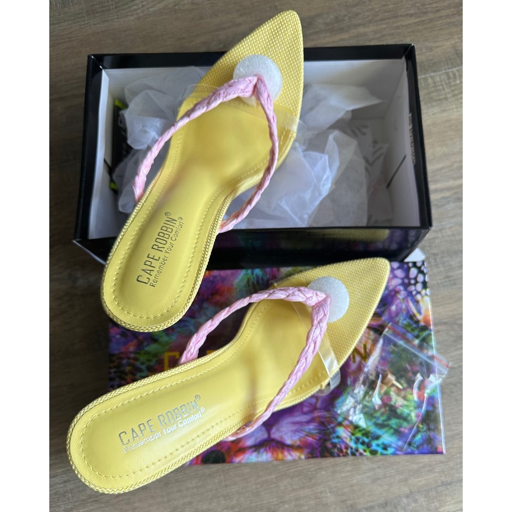 Pointed Toe SugarCrush Yellow Pink Braided Stiletto Sandals Size 7